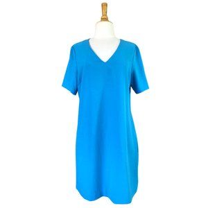 Chanler Henry Short Sleeve Cyan Blue V-Neck Mini Shift Dress